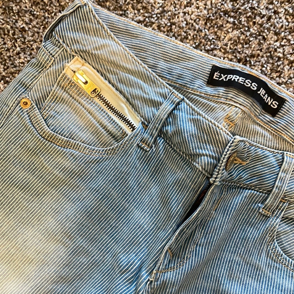 Express pinstripe jeans with zipper details